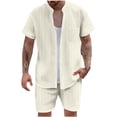 thumbnail image 3 of VBTAPA Mens Summer Beach Outfits 2 Piece Button Down Shirt and Shorts Sets Casual Vacation Set Resort Wear Beige XL, 3 of 7