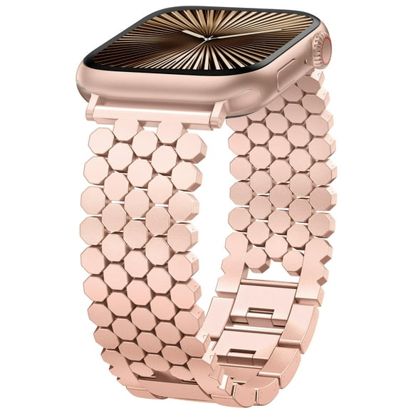 Wearlizer Compatible with Apple Watch Band 41/40/38/44/45/46/49/42mm Women, Dressy Honeycomb Metal Watch Band Designer Bracelet Wristband for iWatch Series 10 9 8 7 6 5 4 3 Ultra SE