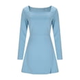 thumbnail image 4 of ClodeEU Womens Square Neck Long Sleeve Bodice Dress , Side Slit Flare Mini Dresses Sky Blue,Womens Plus M, 4 of 6