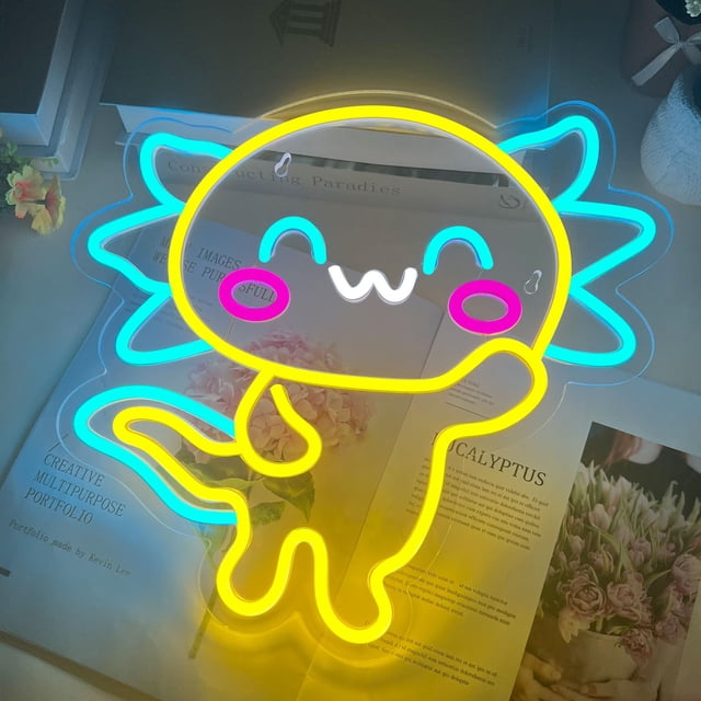 Letrero de neón Axolotl para hombre, 33 x 36 cm, luz USB regulable