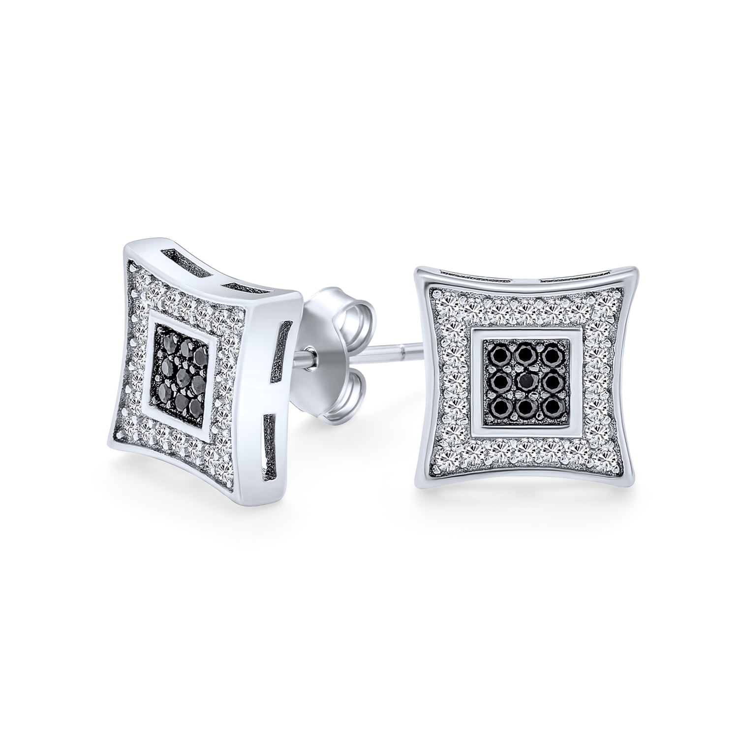 STERLING SILVER SQUARE PAVE CZ CUBIC ZIRCONIA KITE STUD EARRINGS SINGLE OR PAIR 