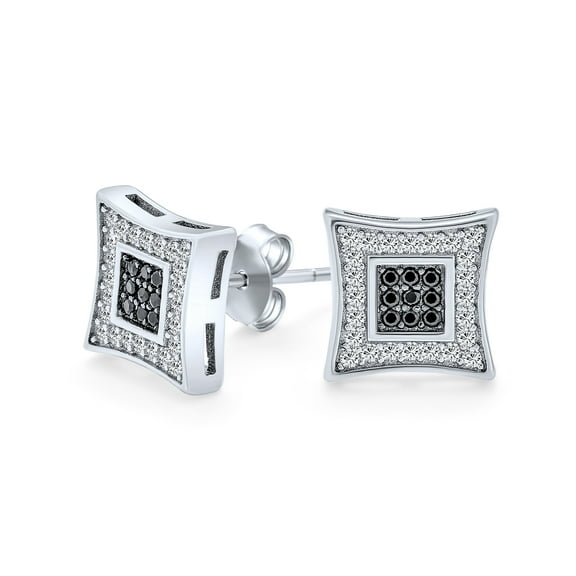 Bling Jewelry Mens Mens 10MM Square Black & White CZ Stud Earrings in Sterling Silver