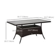 thumbnail image 2 of Garden Dining Table, Patio Rattan Dining Table with Glass Top, Storage Shelf for Yard, 59" x 34" x 29", Brown, 2 of 7
