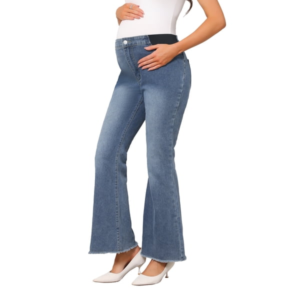 DARING DIVA Women's Maternity Flare Mid-Rise Stretchy Bootcut S Grey Blue