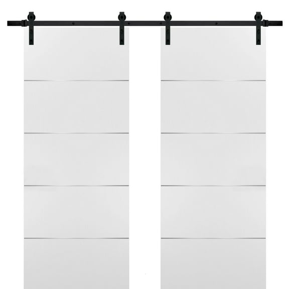 Double Barn Sliding White Doors 72x80 with Black Hardware