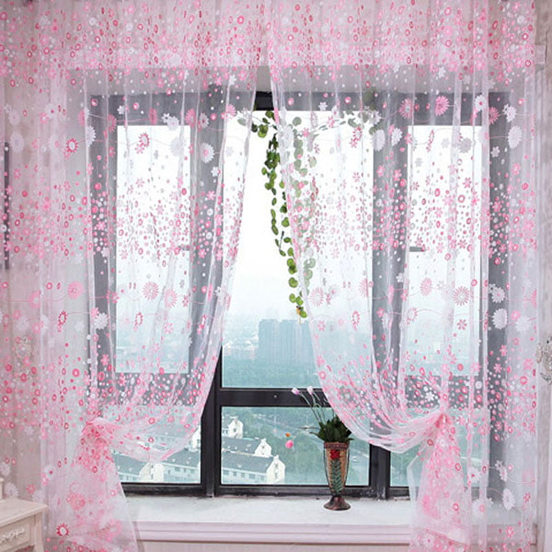 Home Floral Tulle Voile Door Window Curtain Drape Panel Sheer Scarf Valances 