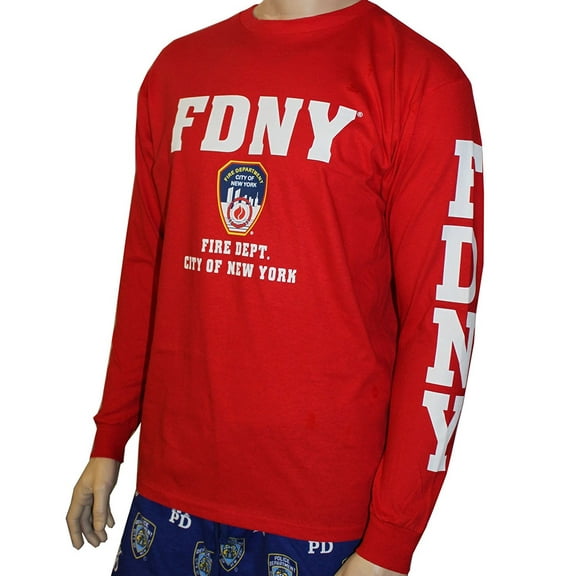 FDNY Long Sleeve Fire Dept Licensed T-Shirt Red Medium