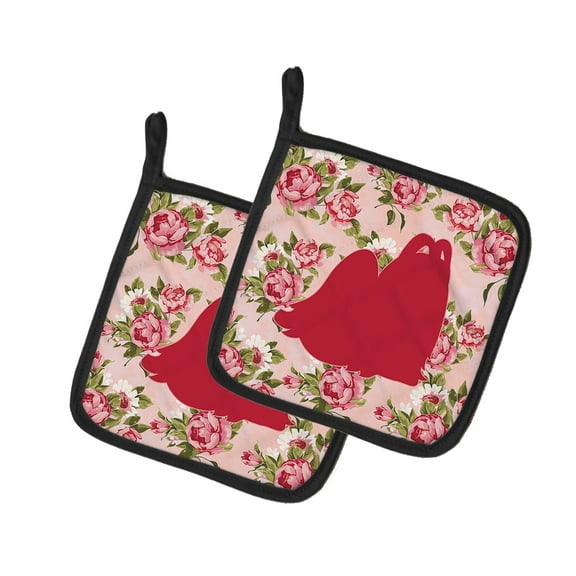 Caroline's Treasures BB1079-RS-PK-PTHD Maltese Shabby Chic Pink Roses Pair of Pot Holders , 7.5HX7.5W, multicolor