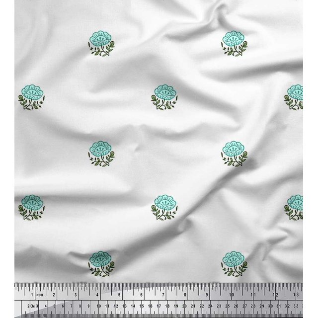 Soimoi Silk Fabric Leaves & Floral Block Decor Fabric Printed Yard 42 Inch Wide