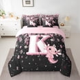 thumbnail image 2 of Manfei Girls Pink Monogrammed Bedding Comforter Set 7-Piece, Personalized Letter K Full Bedding Set, Kawaii Axolotl Cherry Blossoms Fitted Sheet Flat Sheet, Luxury Bedroom Decor, 2 of 8