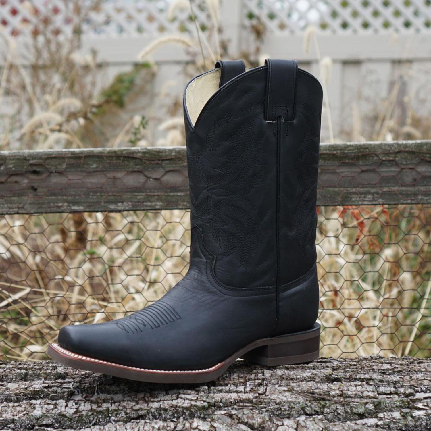 Black Square Toe Leather Cowboy Boots H4002 - Walmart.com