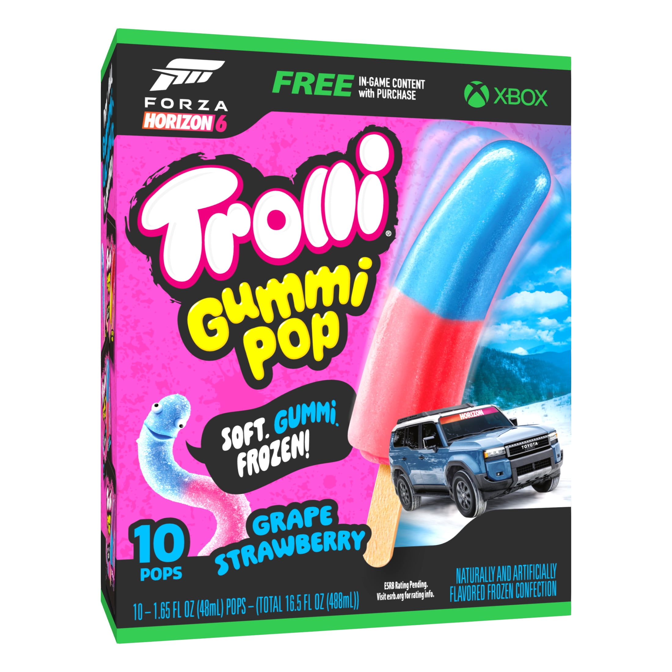 Trolli Frozen Gummi Ice Pops Chewy Sour Gummy Candy Frozen Dessert Snacks, Grape Strawberry, 10 Count
