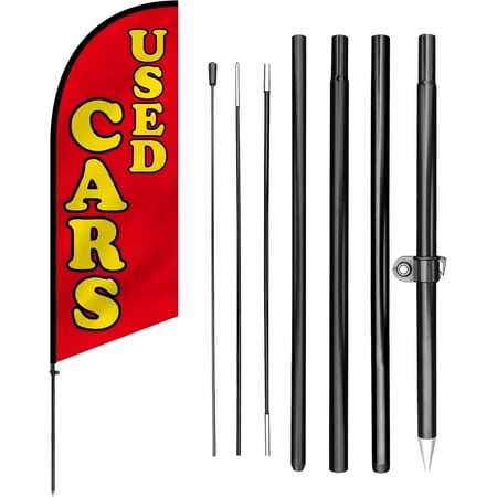 Anley 7.5 FT Cars Feather Flag Banner Kit - Outdoor Swooper Advertising Flags with Pole and Stake - Car Sales Sign