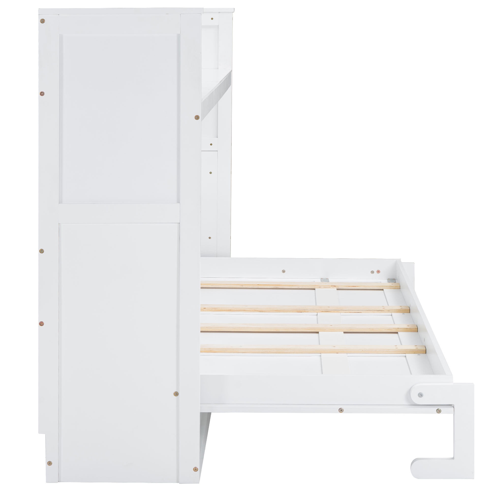 Euroco Wood Twin XL Murphy Bed with Desk and LED Light, Storage Wall Bed with USB Charging Station