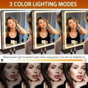 Hasipu 32x22 LED Vanity Mirror with 10X Magnification - Dimmable Touch Screen Makeup Mirror with 3 Light Modes, Round Black Lighted Mirror