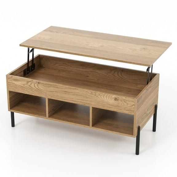 Spaco Living Room Central Table with Lifting Tabletop and Metal Legs-Natural, Modern Coffee Table for Living Room Office Reception