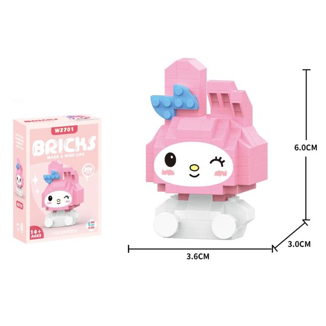 Sanrio-bloques de construcción de Hello Kitty, figuras de Anime, Cinnamoroll, My Melody, adorno Diy, muñecas, Kuromi, bloques de construcción con caja, regalos