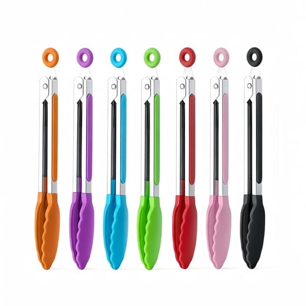 Mini Serving Tongs Set of 7 with Colorful Plastic Tips 7 Inch Kitchen Tools