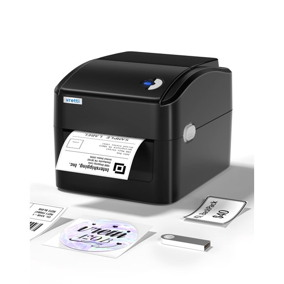 Imprimante d'Étiquettes pour l'Expédition, VRETTI Imprimante d'Étiquettes Thermique pour l'Expédition de Colis et Petites Entreprises, Imprimante d'Étiquettes 4x6 Compatible avec Windows et Système Mac, L