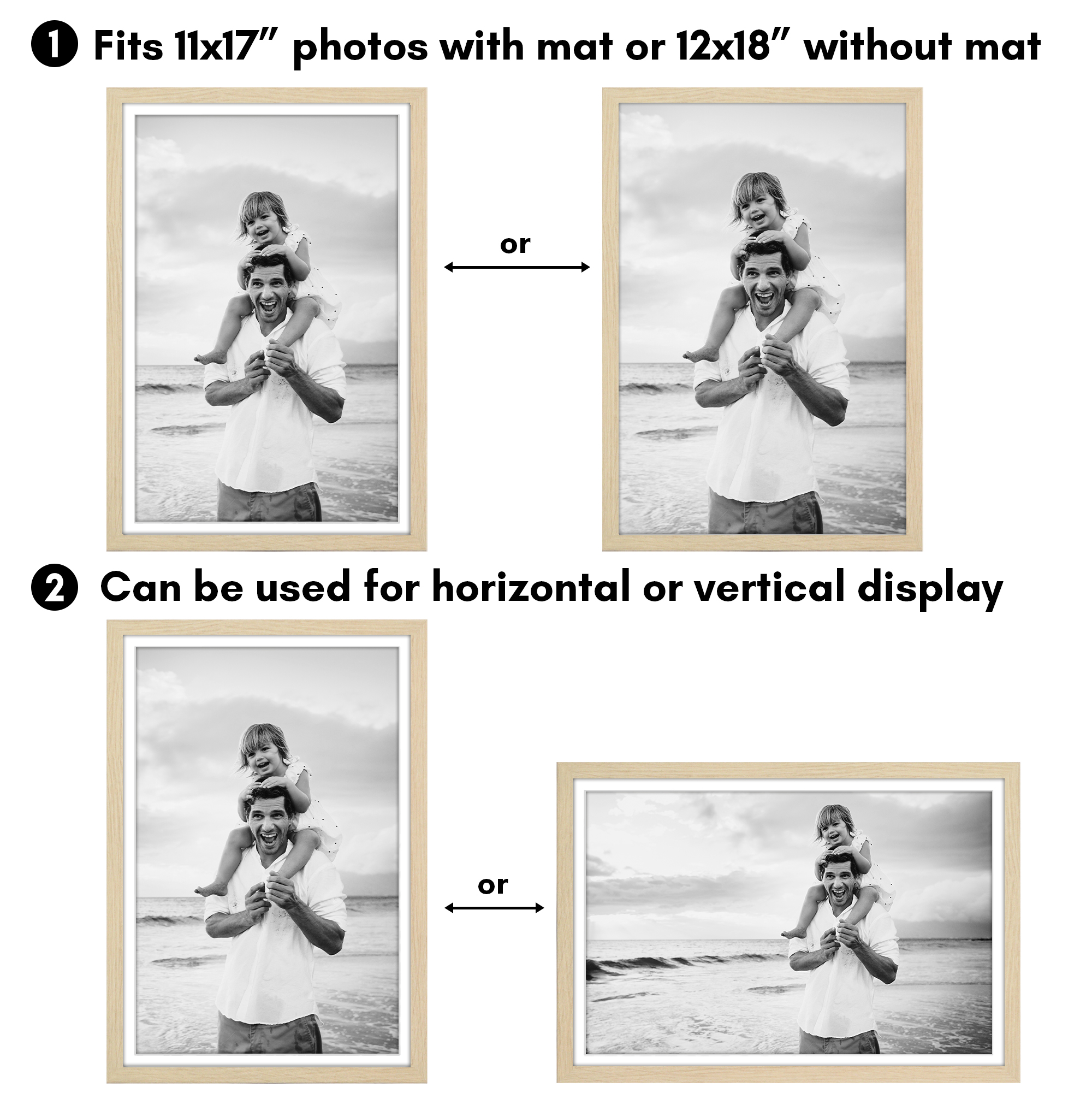 Americanflat 12x18 Poster Frame with Polished Plexiglass with 11x17 Mat 5 Pack Display Photo - Natural Oak