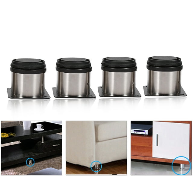 WALFRONT 4 Pcs Pieds de Meuble Réglables en Hauteur en Acier Inoxydable Pieds de Meuble Support Rond, Pieds en Acier Inoxydable, Pieds de Canapé