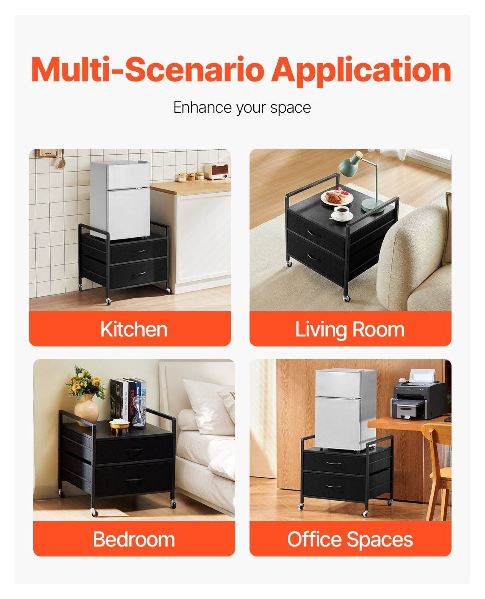 Mini Fridge Stand with Storage, 176 lb Capacity, 2 Drawers & Wheels - Black Organizer for Dorm, Apartment, Office - Mobile Mini Fridge Table