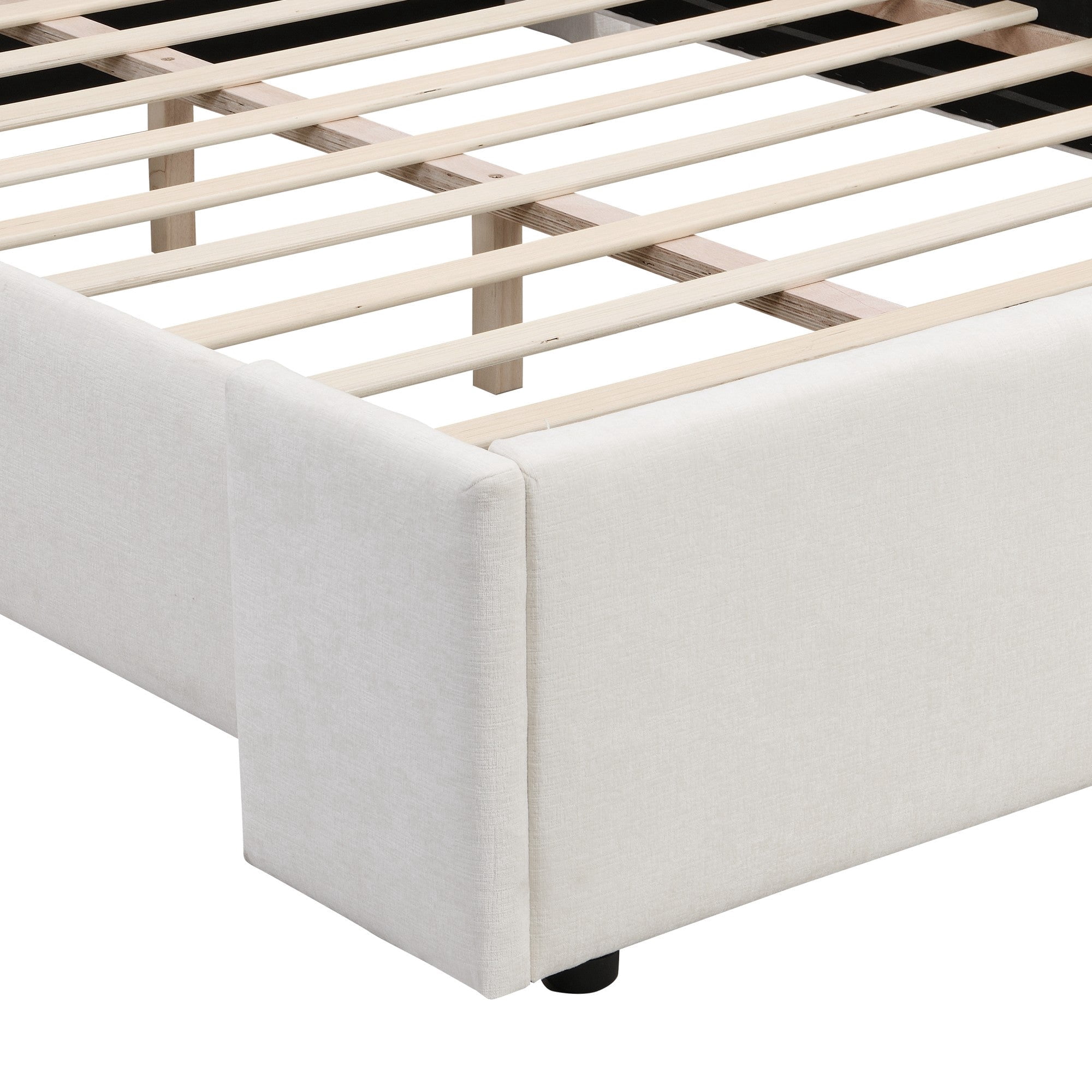 Sailvan Queen Elegant Fabric Upholstered Bed with Tall Wingback Headboard,Modern White Bed Frame for Bedroom,Queen and King Sizes