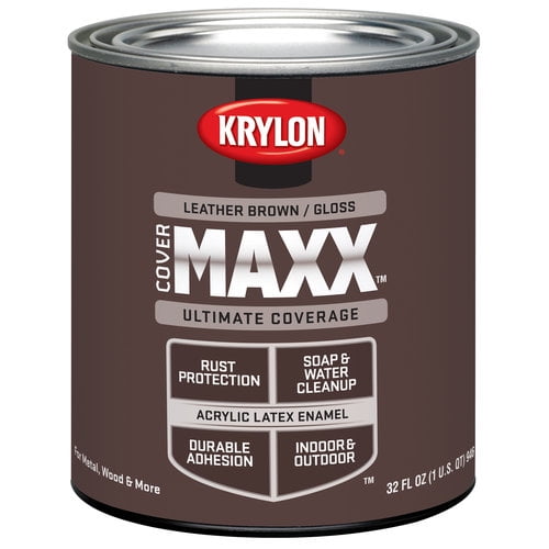 Krylon COVERMAXX Latex Gloss Paint, Gloss Leather Brown, 1 Quart