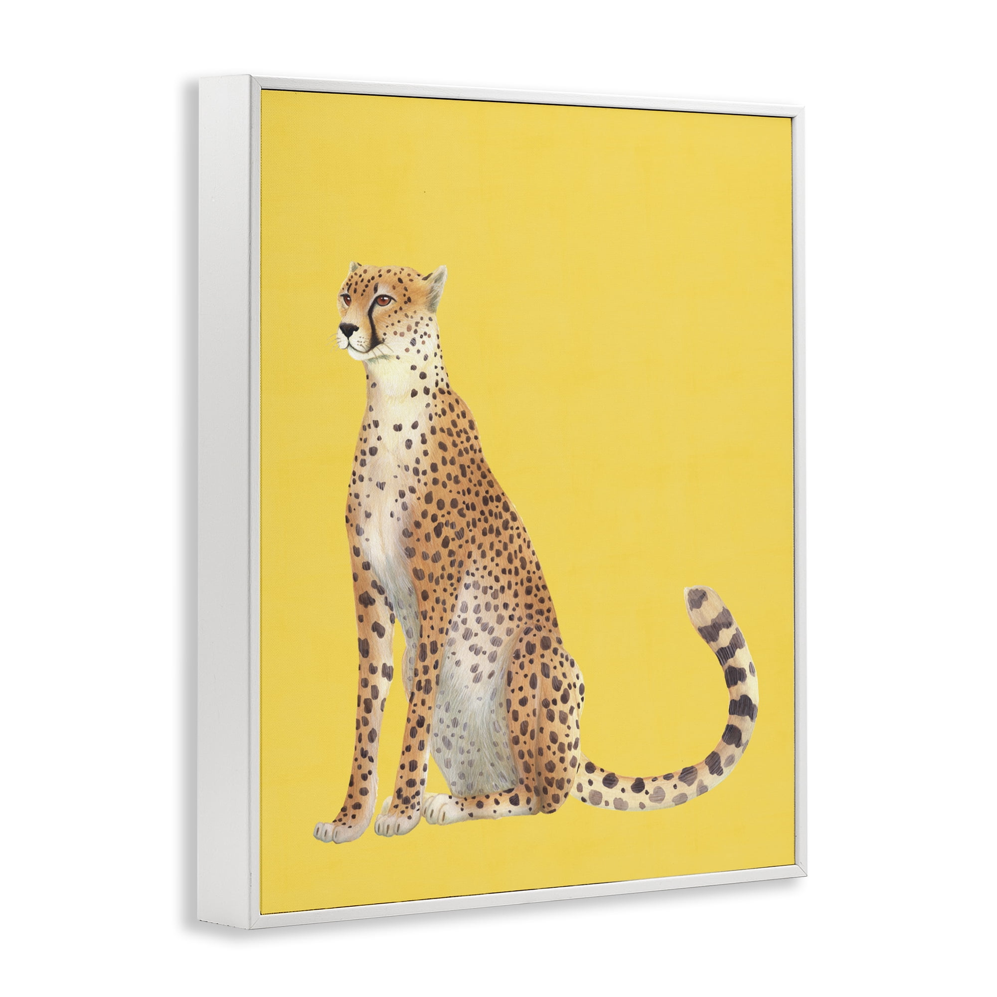 Stupell Industries Cheetah on Vibrant Yellow White Framed Giclee Art, design by Karolina Sato
