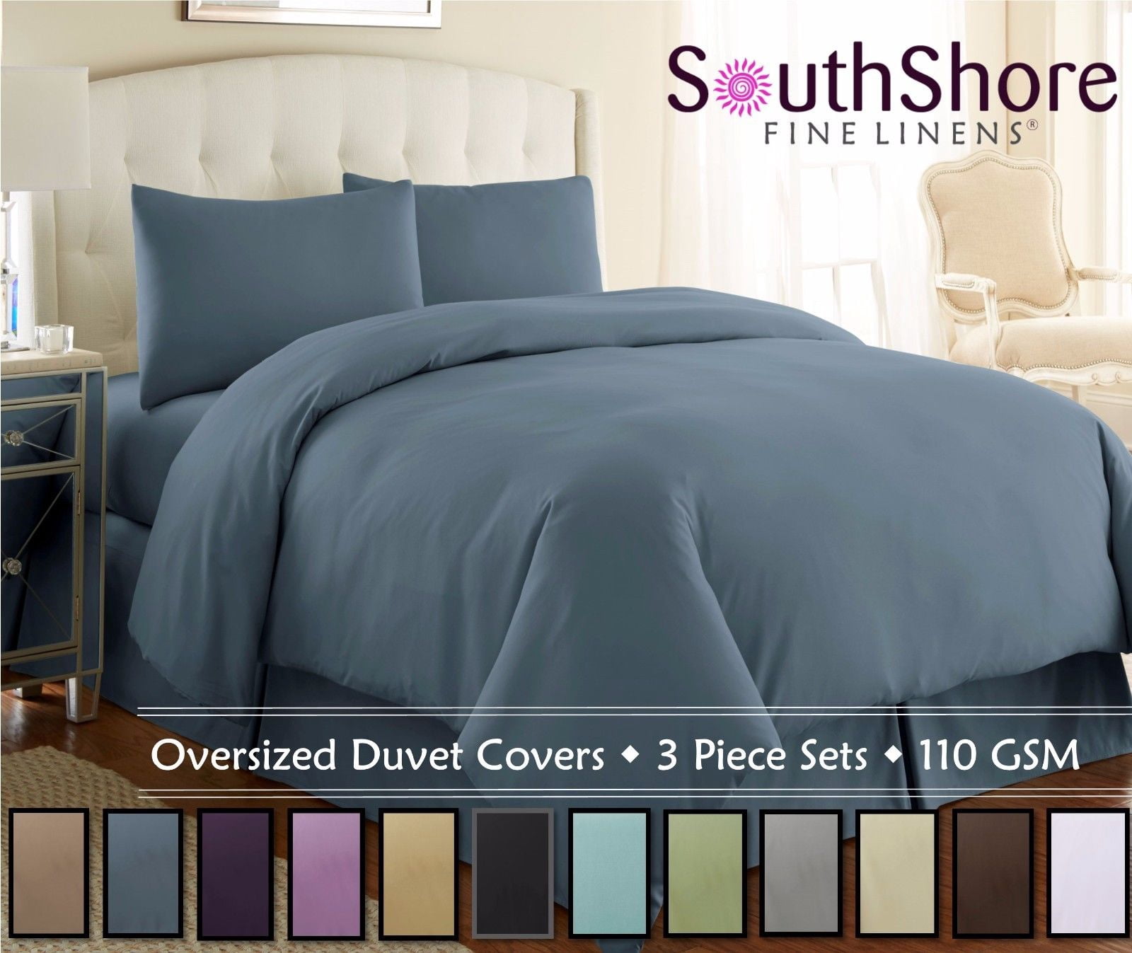 Neutral Solid Color 3-Piece Duvet Cover Set by Southshore Fine Linens
