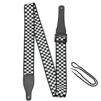 QAYOZ Bass Guitar Strap, Guitar Strap, Electric and Acoustic Guitar Straps - Durable Nylon Checkered Guitar Shoulder Strap with Leather Ends (Black and White Checkered)