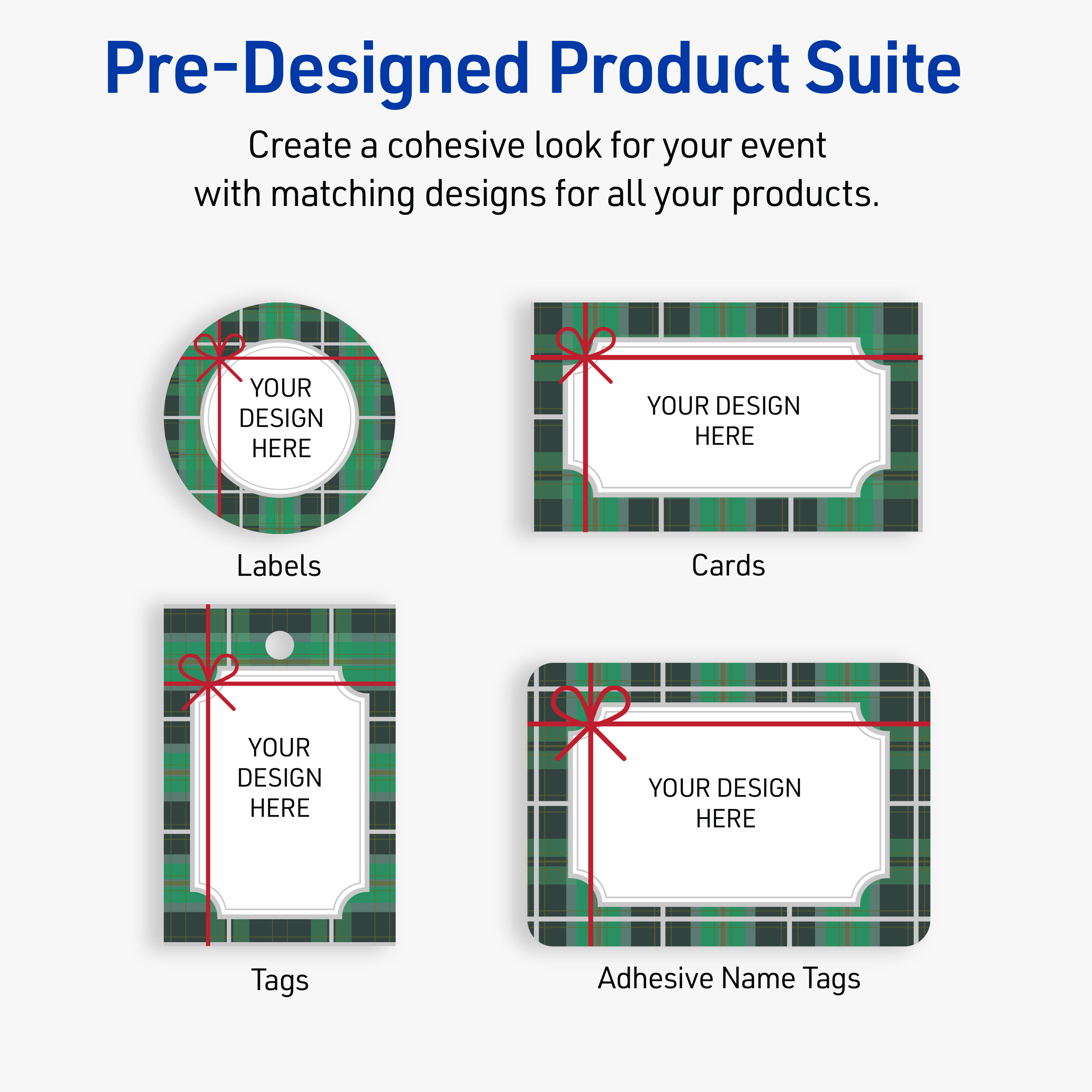 Avery Labels, 3" x 3", Glossy White, Metallic Silver & Green Plaid