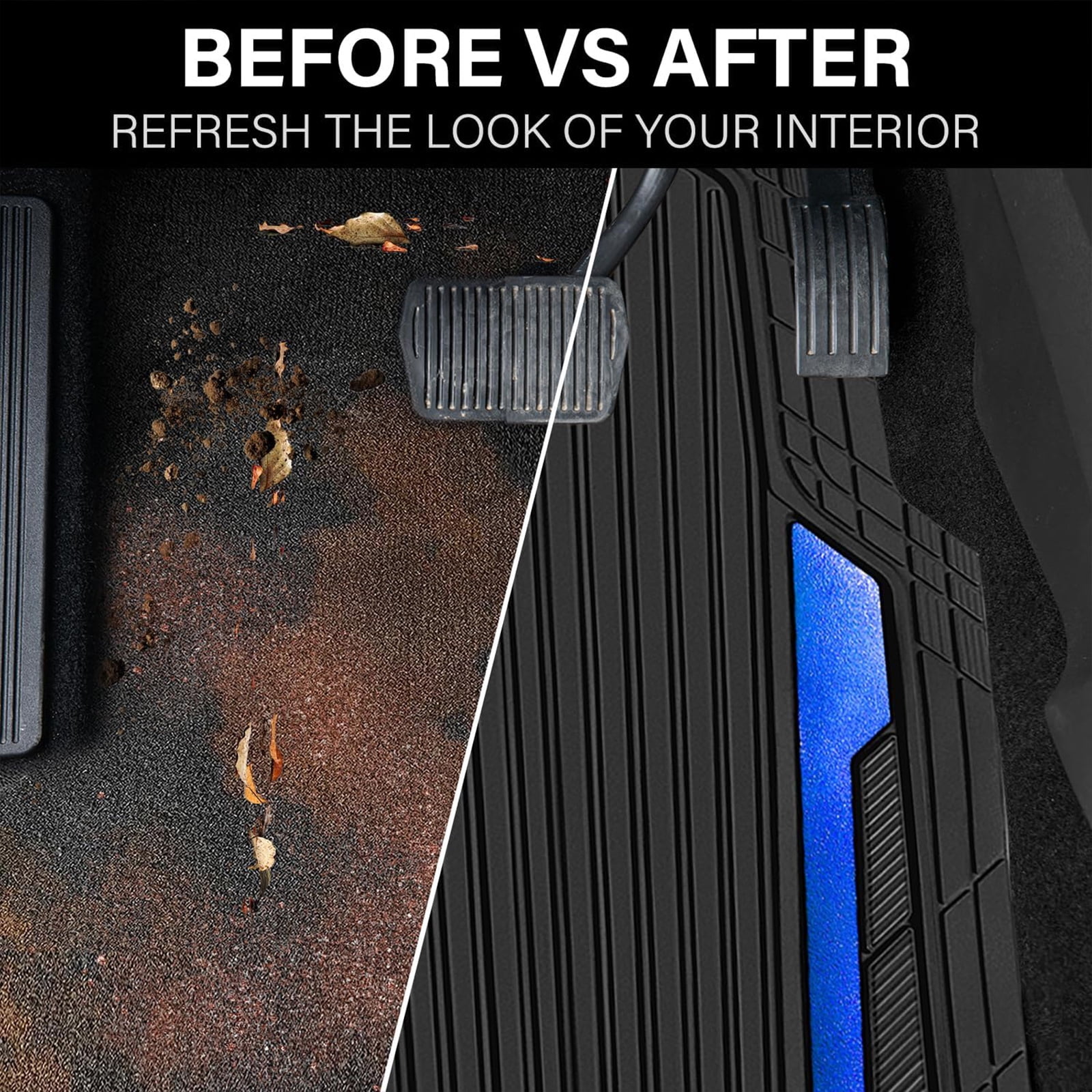 CAR GRAND Heavy Rubber Car Floor Mats, Deep Waterproof Car Mats All Weather, Universal Trim-to Fit Automotive Floor Mats for Car SUV Truck Van, Durable Floor Liners waterproof anti-slip black blue