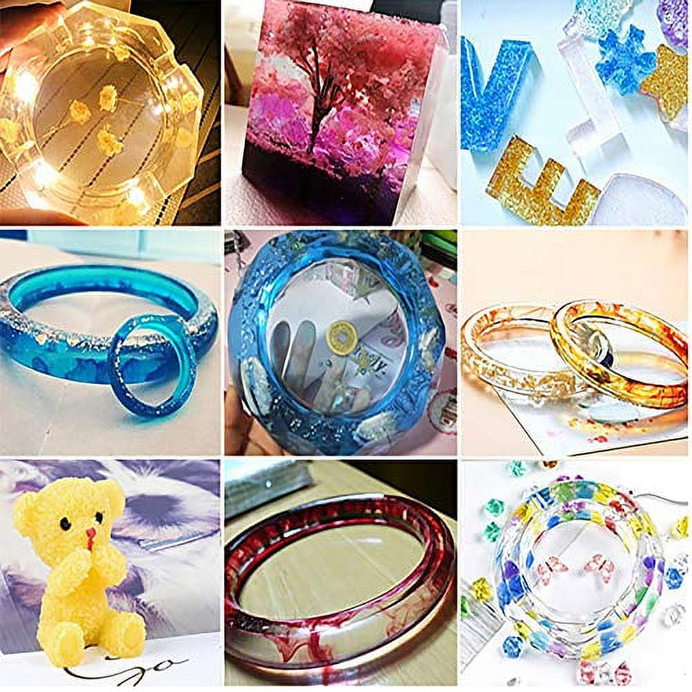 Lamp Included-10 Pieces 30ML Upgrade 1 Min Quick Cure! Hard Crystal UV Resin, UV Glue Ultraviolet Curing, Solar Cure Sunlight Activated Resin Adhesive Glue +5 Type of Silicone Resin Tool Cup Stick