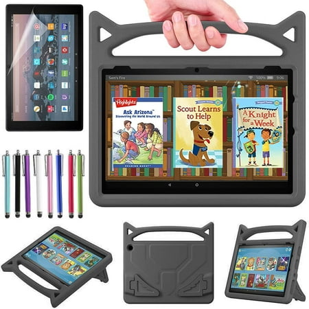 For Amazon Fire HD 10 / Fire HD 10 Plus (11th Generation 2021 Released) Case with Screen Protector and Stylus EpicGadget EVA Foam Lightweight Shockproof Handle Kickstand Kids Friendly Cover (Black)