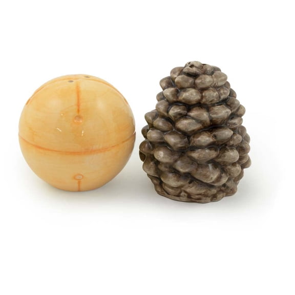 Boston International Holiday Ceramic Salt & Pepper Shakers, 2 x 2.5-Inches, Pinecones & Bells