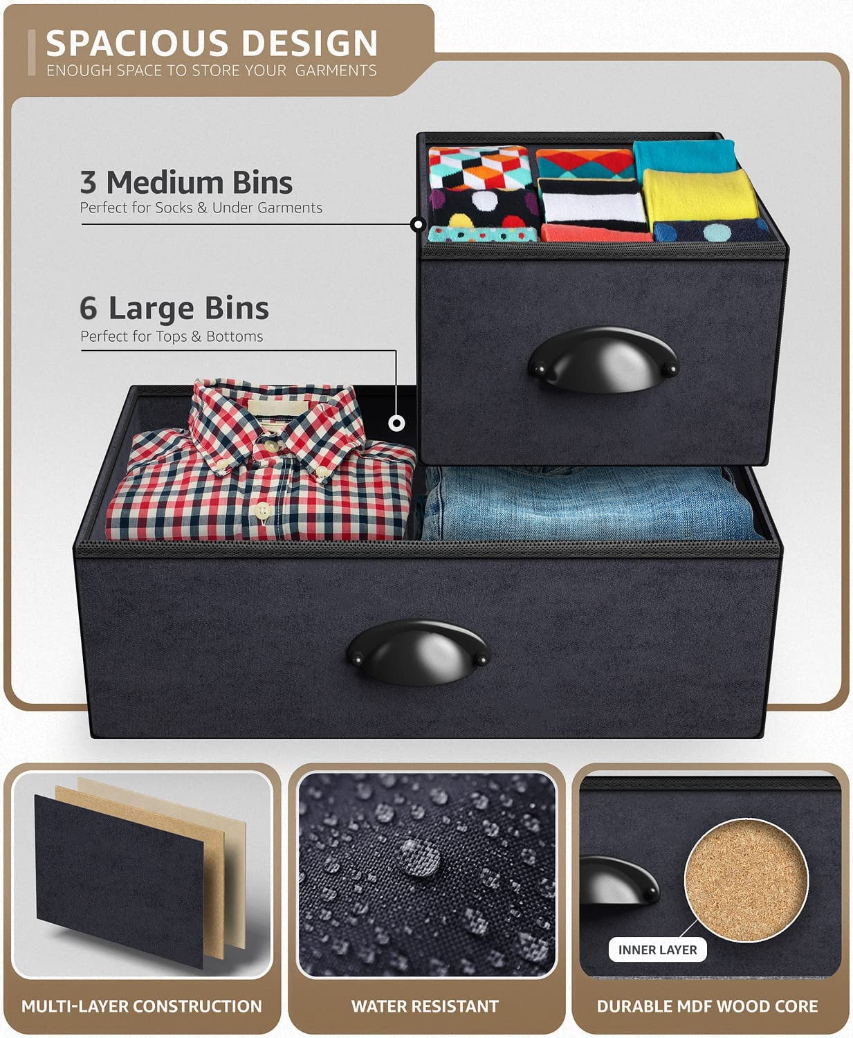 Sorbus 9-Drawer Dresser Nightstand End Table, Steel Frame, Wood Top, Black Wood