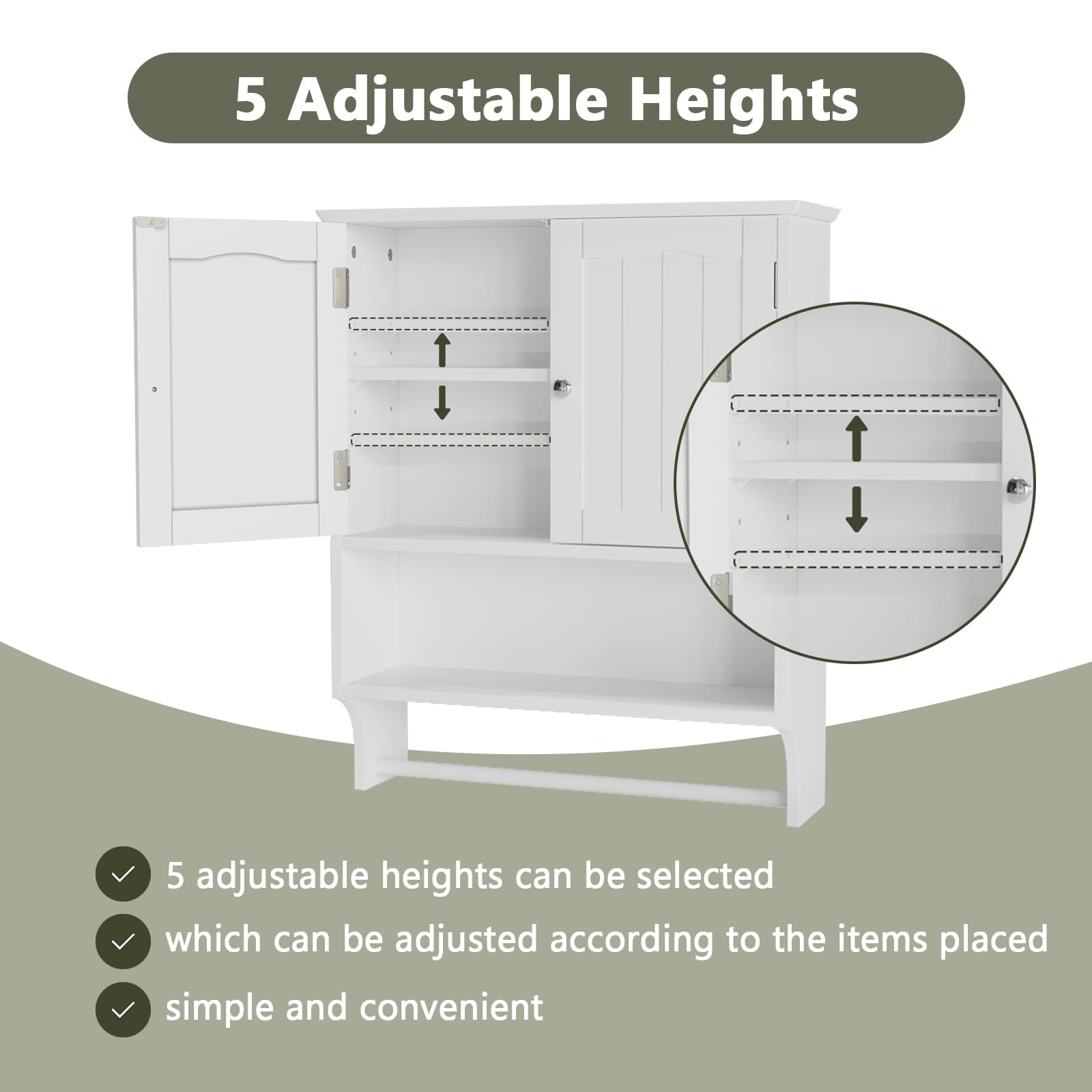 Algherohein Bathroom Medicine Cabinet with Shelf and Towels Bar,over the Toilet Storage,White Large