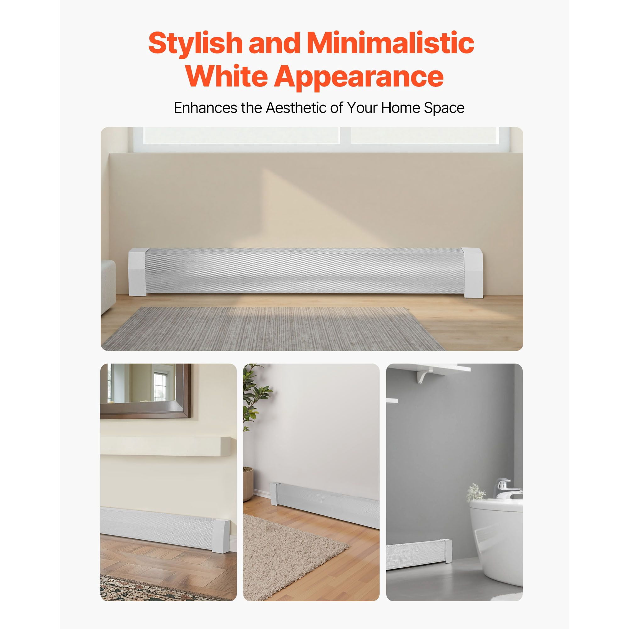 5ft Baseboard Heater Cover Replacement, Powder-Coated Steel, Ventilation Openings, Easy Installation, White Finish for Home Heating