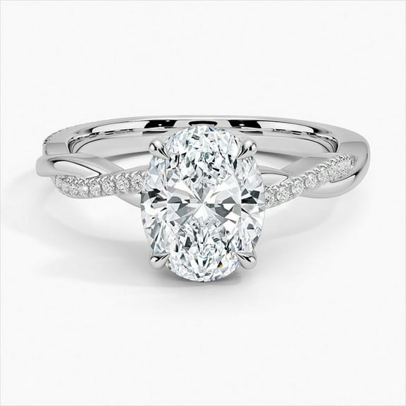 Dash Jewel 2.20 Ct VVS1/D Oval Cut Lab Created Simulated Diamond Ring - 14K White Gold Over Solitaire with Accents Rings - Wedding Jewelry For Bridesmaids Silver - Forever Diamond Ring for Her