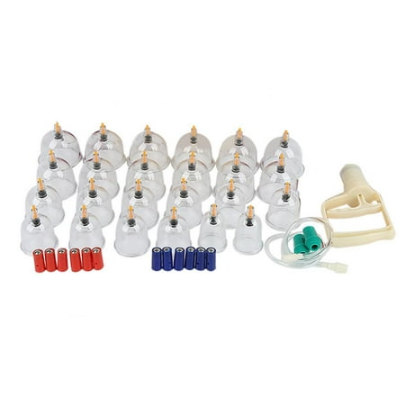 HERCHR Vacuum Massage Cups Chinese Cupping Therapy Sets with Pumping Handle - Vacuum Suction 24 Cups Sets for Cellulite Cupping Massage