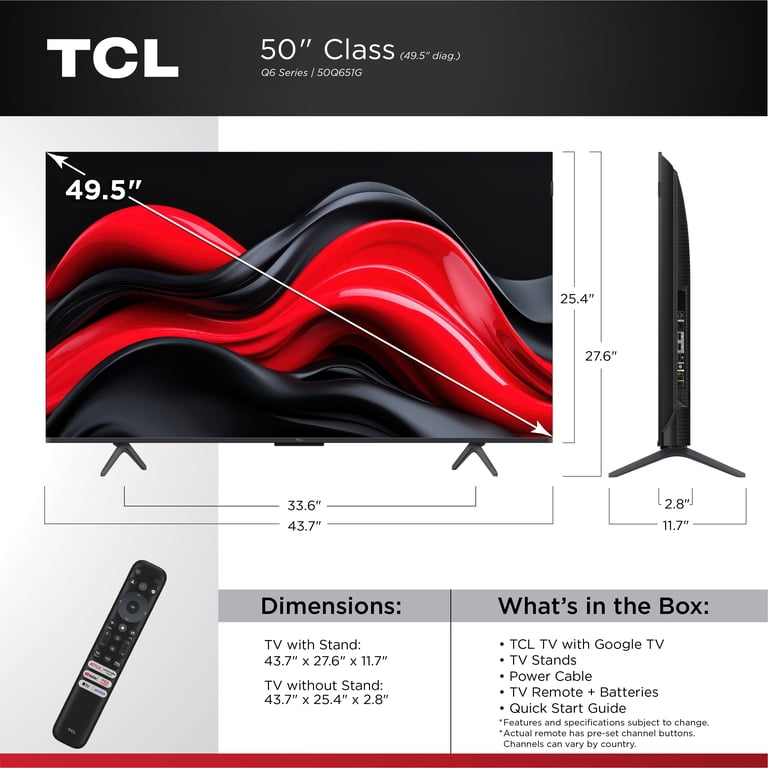 TCL 50” Class Q6 QLED 4K UHD HDR Smart Google TV (NEW 2024