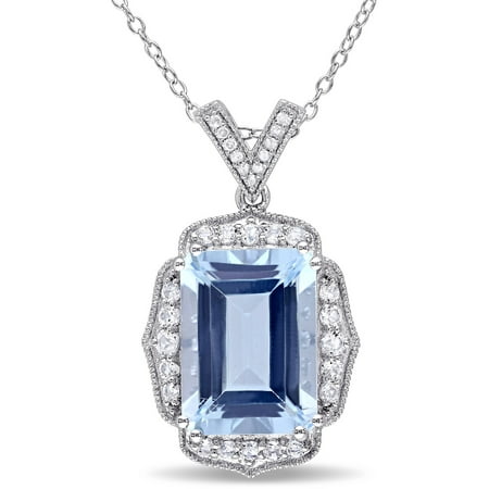Tangelo 10-1/3 Carat T.G.W. Blue and White Topaz with Diamond-Accent Sterling Silver Halo Pendant, 18