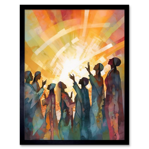 Group Singing Hymns at Sunrise Abstract Female Gospel Choir Modern Watercolour Painting Art Print Framed Poster Wall Decor 12x16 inch