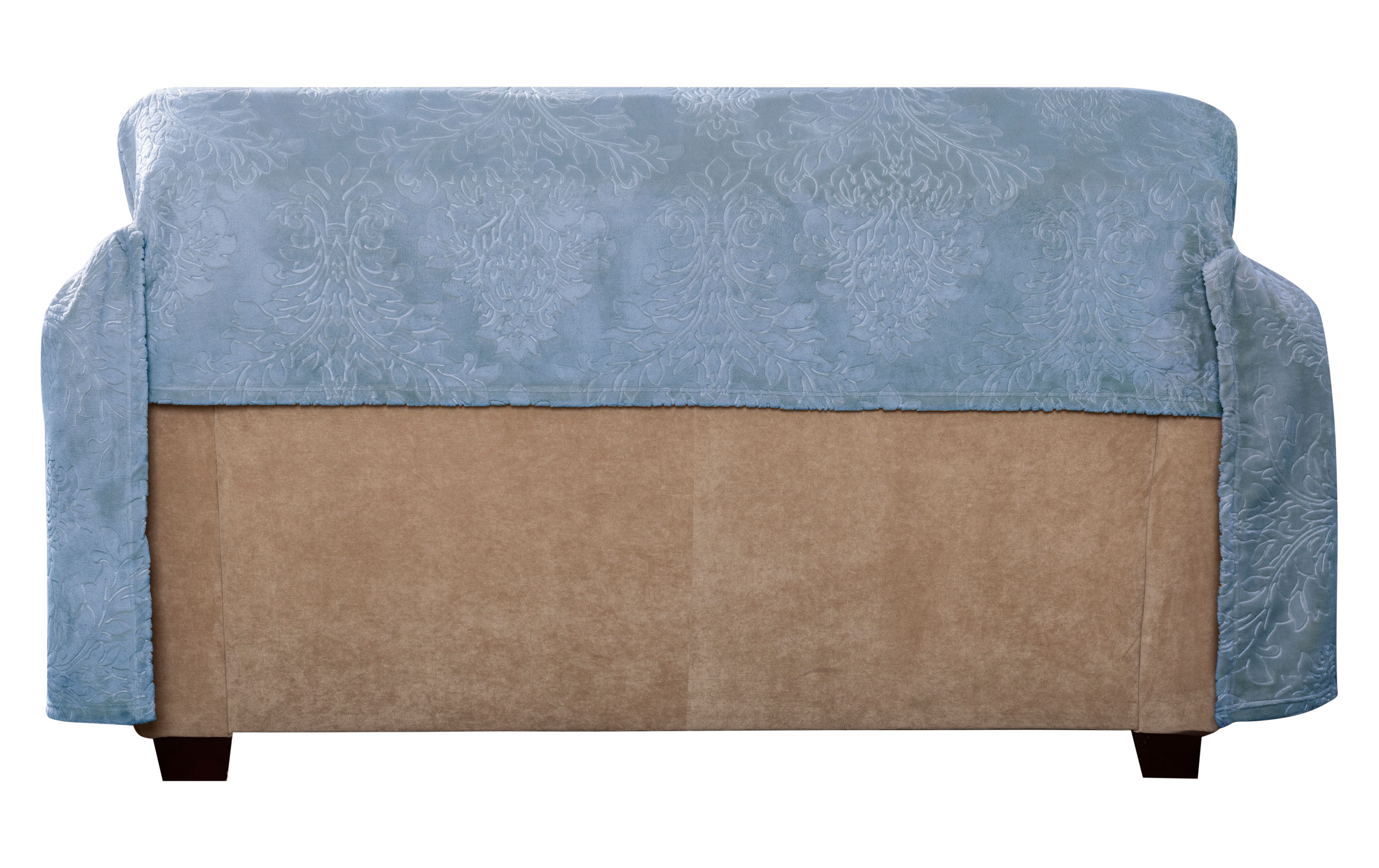 Innovative Textile Solutions 1-Piece Plush Damask Throw Loveseat Slipcover, Blue