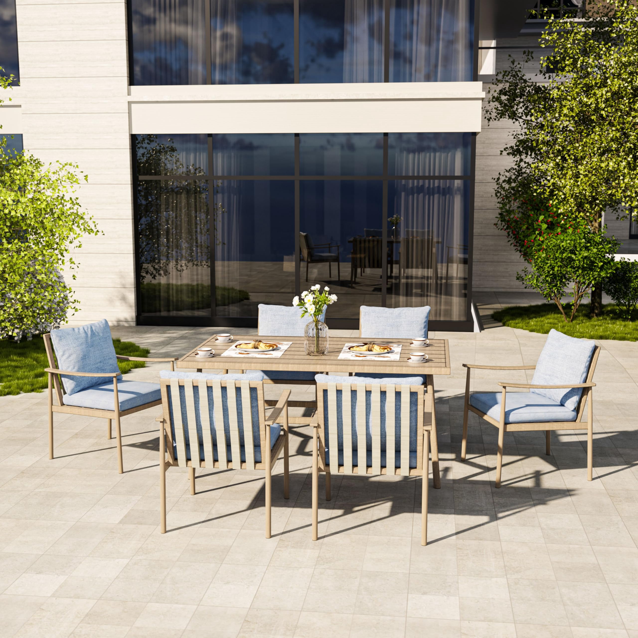 Aluminum Outdoor Dining Chairs Set of 6, Patio Dining Chairs with Cushion, Backrest and Armrest