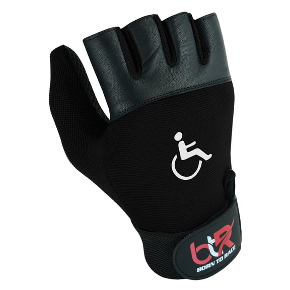 Wheelchair Gloves Mobility Disability Workout Fingerless Long Thumb Leather Palm Gloves All Black-XS