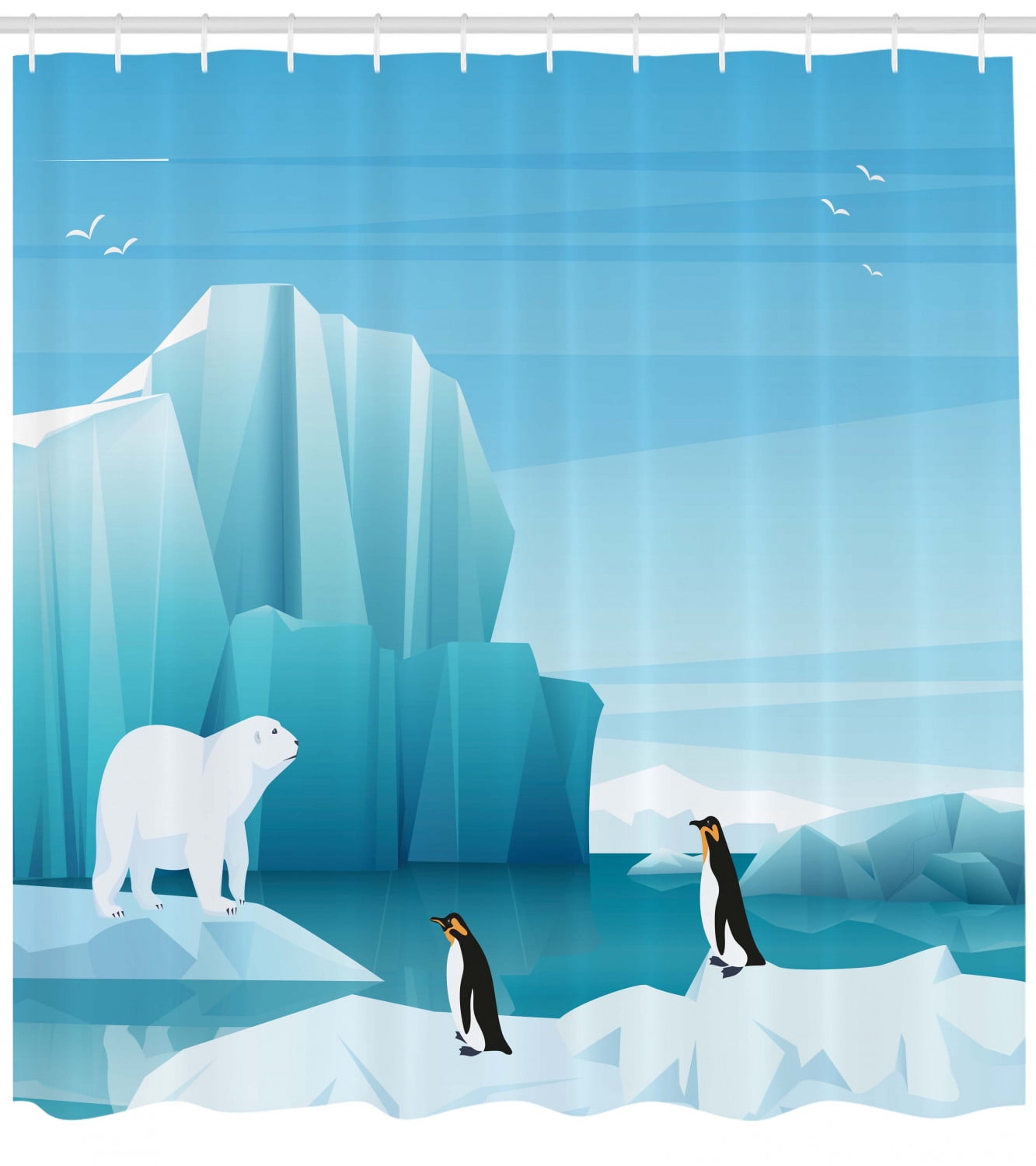 North Pole Shower Curtain, Cartoon Icons of Penguin Polar ...