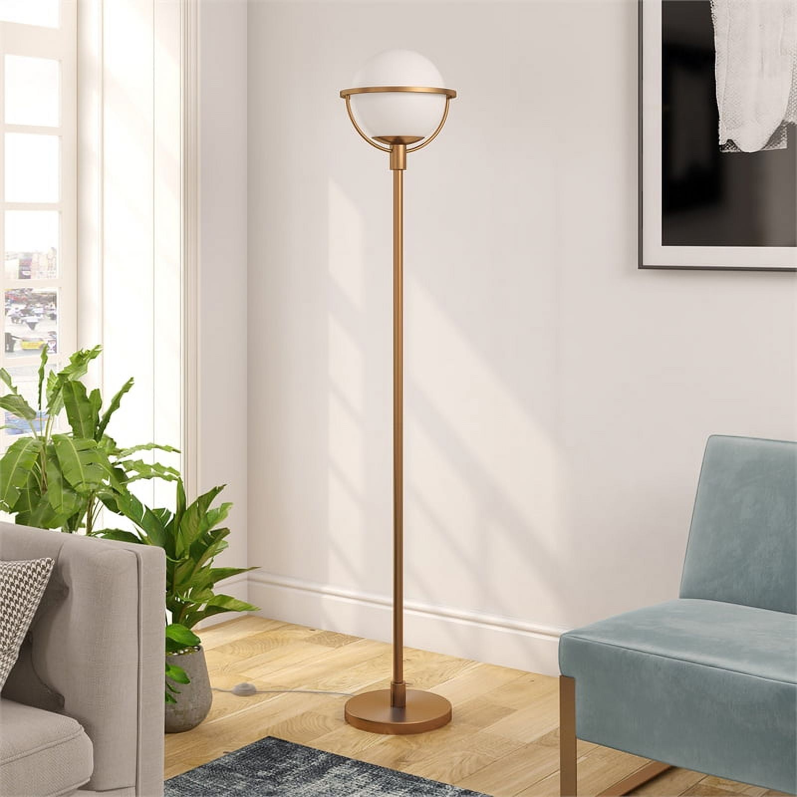 Evelyn&Zoe Cieonna Globe & Stem Floor Lamp with Glass Shade in Brass/White