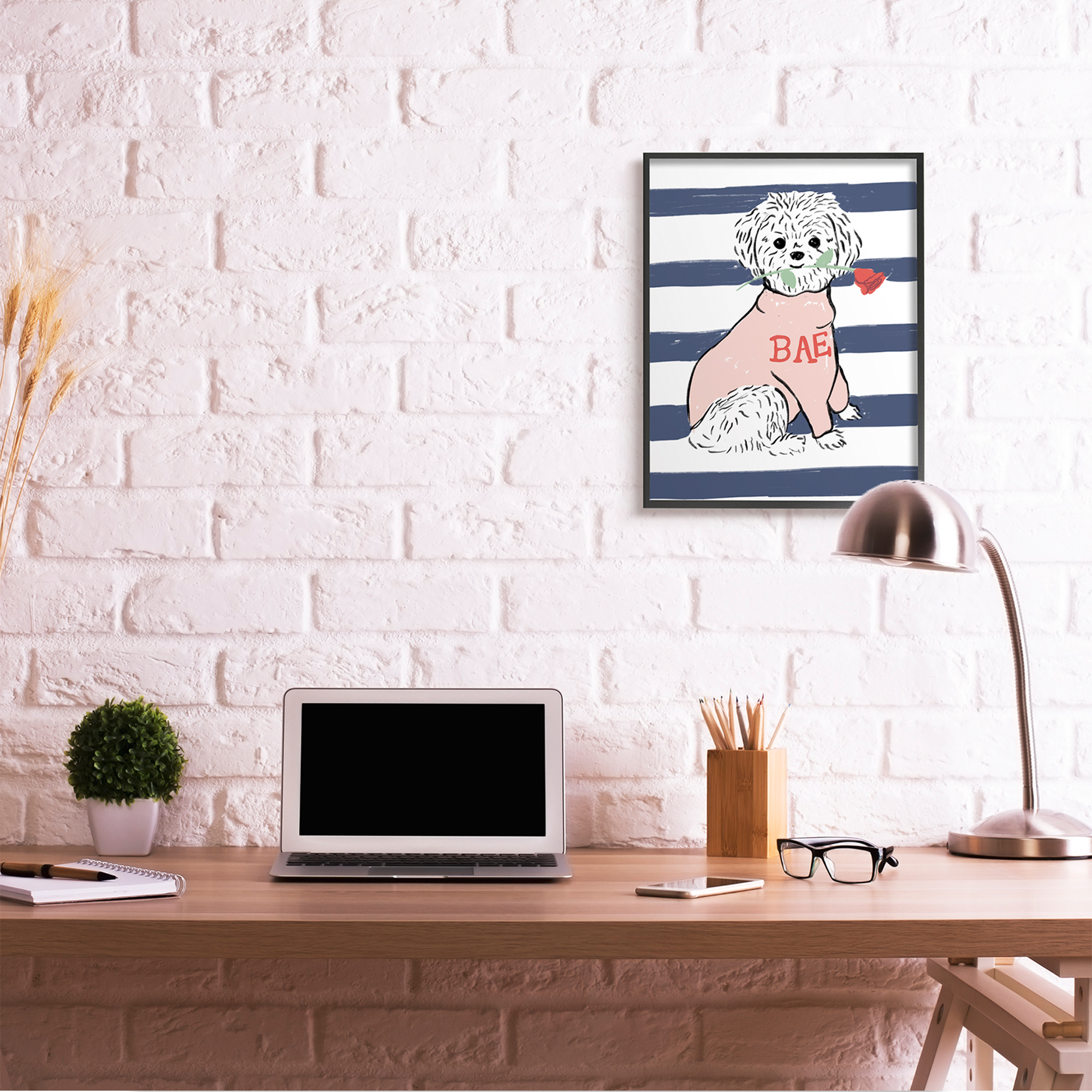 Stupell Industries Romantic Bichon Puppy Pink Bae Sweater Black Framed by Daphne Polselli